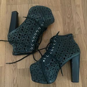 Jeffrey Campbell Lita in Black Leather Floral Cutout